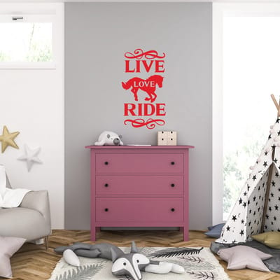Muursticker - Live Love Ride - 40,6 x 73,5 - Rood