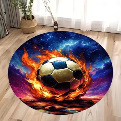 Bal Voetbal Rond Tapijt Woonkamer Cirkel Vloermat Antislip Slaapkamer Badkamer Deurmat Wasbaar Huis Hal Gebied Decor Vloerkleed 120*120cm