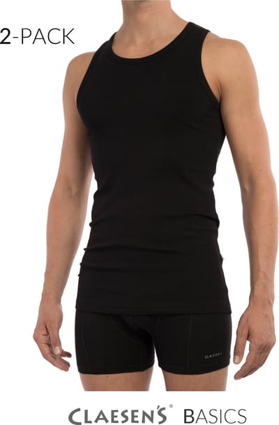 Claesen's® - Singlet 2 pack Black Rib Cotton/LycraCL 1333-Black-L