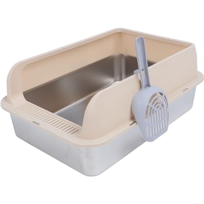 Roestvrijstalen Kattenbak Stevig Makkelijk Schoon te Maken Anti Spat Hoge Randen Metalen Kitty Bak met Schep voor L 120x60x0.3cm / 47.2x23.6x0.1in