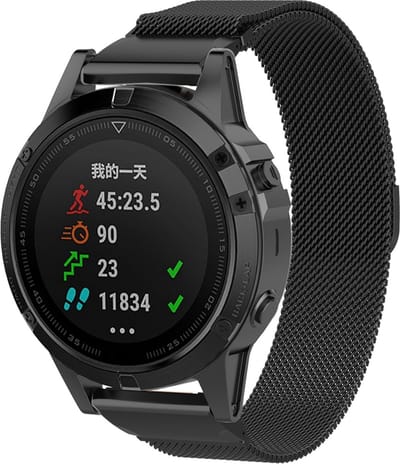 By Qubix - Geschikt voor Garmin bandje - 26mm Quickfit - Milanese bandje - Zwart - Large - Geschikt voor Garmin Fenix 7X / 6X / 5X