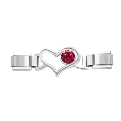 Quiges - Schakel - Bedel - 9mm - charms - paars Zirkonia - Hart - Geschikt voor - armband - Schakelarmband - italy bedels armband