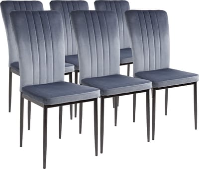 Albatros Modena Eetkamerstoelen met Fluwelen hoes, Set van 6, Grijs - Stijlvol Vintage Design, Fluwelen hoes, SGS-goedgekeurde gestoffeerde stoel - Moderne Keukenstoel, Eetkamerstoel of eetkamerstoelen set van 6