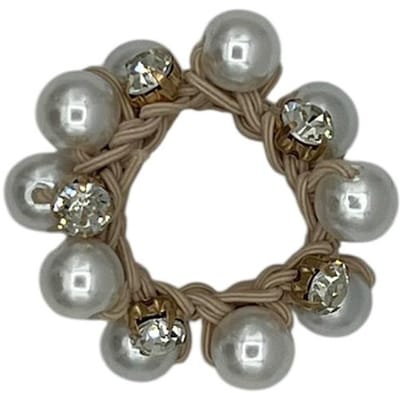 Haarelastiek - elastiek - kralen - parels - steentjes - wit - beige elastiek