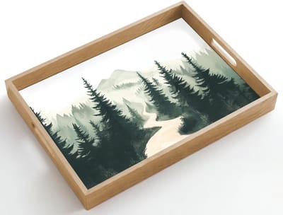 Dienblad hout 50x35 cm - Schootdienblad - Pad - Bomen - Bos - Illustratie - Borrelplank rechthoek - Plateau dienbladen