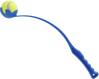 Ballenwerper - Ballenwerper voor honden - Hondenspeelgoed - werpstok van 48 cm - Tennisbalwerper - Ballenopraper voor huisdieren - Interactief trainingsspeelgoed voor honden - Geschikt voor kleine en middelgrote honden - Blauw