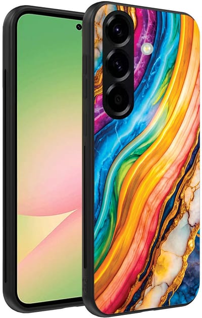 Smartphonica Telefoonhoesje Geschikt voor Samsung Galaxy A56 met Regenboog Goud Marmer Opdruk - TPU Backcover Case Rainbow Gold Marble Design geschikt voor Samsung Galaxy A56