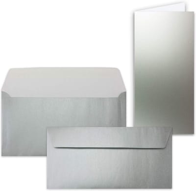 25x Set Zilver Metallic Kaarten met Enveloppen DIN Lang (21x10.5cm) voor Uitnodigingen en Groeten