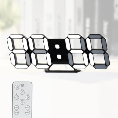 Grote Digitale Wandklok voor Woonkamer Decoratie, 9.7 Inch, Alarmfunctie, Dimmable, Tijd, Datum en Temperatuurweergave, Met Afstandsbediening