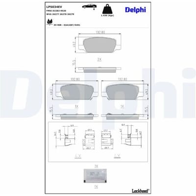 Remblokset, schijfrem DELPHI LP5034EV