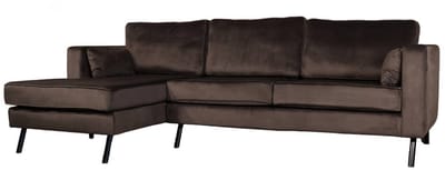 Hoekbank Hilde 270cm loungebank donkergrijs velvet links bankstel hoeksalon zetel