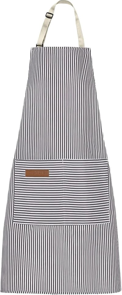 Verstelbare Keuken Schort voor Vrouwen met Zakjes, Ideaal voor Bakken, Schilderen en Tuinieren - Grijs Gestreept Design