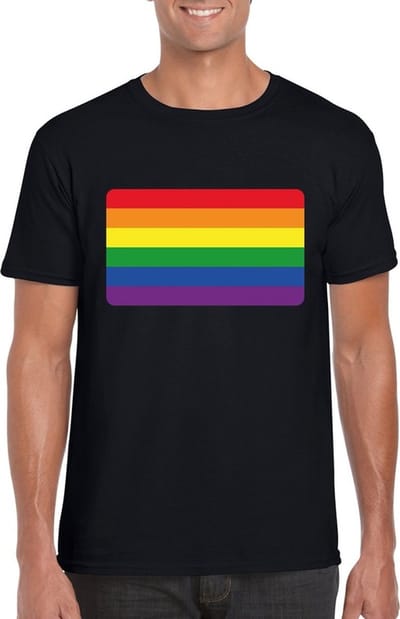 Gay pride t-shirt met Regenboog vlag zwart heren S