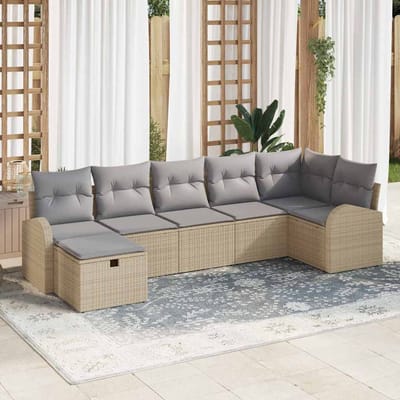 vidaXL - Bankstel - 7 - st - Beige - en - Lichtgrijs - poly - rattan