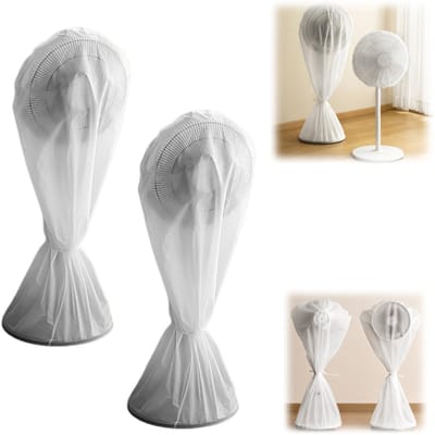2 stuks Stofkappen - Waterdichte ventilatorkap - Stofwerende ventilatorkap - Ventilator niet inbegrepen - Ronde ventilatorkap - Volledig omsloten - Herbruikbaar - Voor vloerventilatoren, tafelventilatoren, industriële ventilatoren (60*145 cm - Wit)