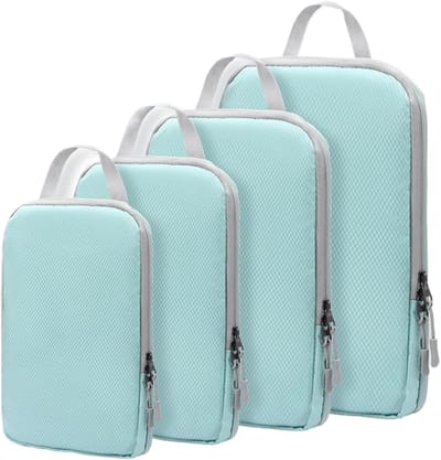 Compressieverpakkingskubussen - Reisorganizers - Koffer Efficiënt Inpakken - Waterdicht Stofdicht - 4 Delig - Lichtblauw