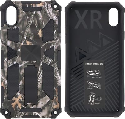 Hoesje Geschikt voor iPhone XR Hoesje - Rugged Extreme Backcover Takjes met Kickstand – Grijs