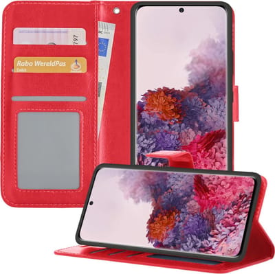 Hoesje - Met Pasjeshouder - Geschikt voor Samsung Galaxy S20 Ultra - Luxe Bookcase Portemonee - Flip Case - Kunstleer Book Case - Flipcase - Book Cover - Walletcase - Portemonneehoes - Telefoonhoesjes - Rood