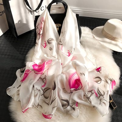 Zachte Imitatiezijde Sjaal 90x180 cm voor Dames - Hoofddoek, Bandana en Halsdoek-F-133 - Budding White