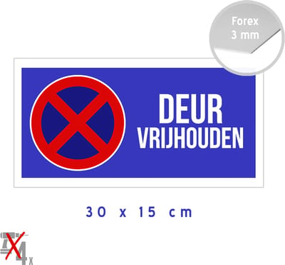 Pictogram/ bord | "Deur vrijhouden" - Verkeersbord E3 | 30 x 15 cm | Parkeeroverlast | Vrijlaten | Doorgang | Privé | Poort | Garage | Privaat | Stilstaan verboden | 1 stuk
