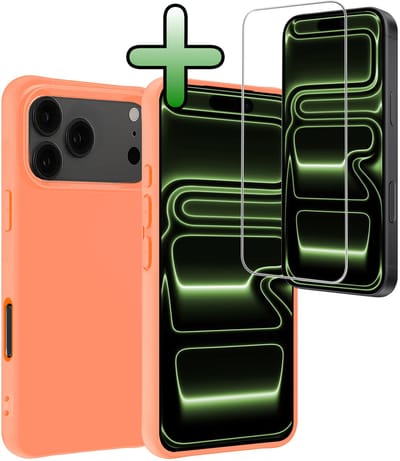 Hoesje Met Screenprotector - Geschikt voor iPhone 17 Pro / 18 Pro - Sterk & Shockproof - Back Cover - Siliconen Case - Telefoon Hoes - Perzik