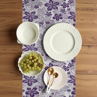 ABAKUHAUS Bloemen-TafelLoper – Petals Curves – 40x225 cm – Lila/Grijs