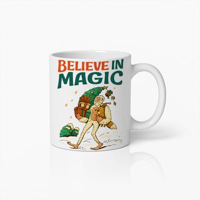 Believe in Magic Mok 330ml – Feestelijke Kerst Koffiebeker met Speels Elf Ontwerp – Perfect Kerstcadeau voor Dromers & Magie Liefhebbers