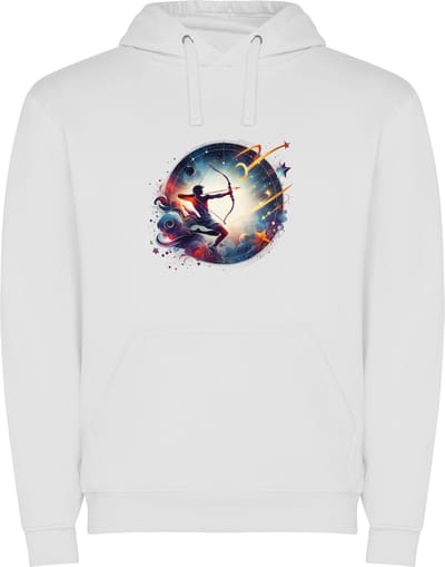 Witte unisex hoodie met “ Kleurrijke Sterrenbeeld Boogschutter – Astrologie – Horoscoop – Zodiac Signs “ Print Full Color Color merk Roly maat S