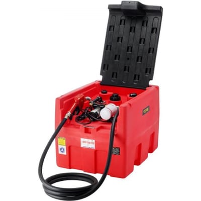 VEVOR draagbare diesel- en benzinetank, 48 gallons, 10,6 GPM stroomsnelheid, dieselbrandstoftank met 12V elektrische transferpomp, 13,1 voet slang, automatisch brandstofpistool, transfertank voor eenvoudig brandstoftransport, rood