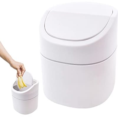 Mini afvalemmer met deksel - Kleine kunststof vuilnisemmer voor badkamer, bureau, tafel of salontafel - 2 liter