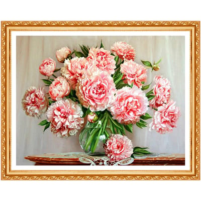 Peinture diamant thème  fleur de pivoine , broderie complète 5D, strass ronds, couture, décoration d'intérieur, bricolage 20X30CM beige