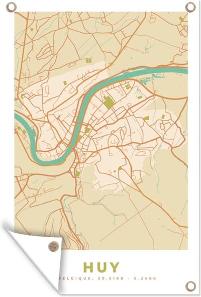 Muurdecoratie Kaart - België - Plattegrond - Stadskaart - Huy - 120x180 cm - Tuinposter - Tuindoek