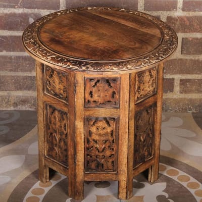Oosterse bijzettafel - Handgemaakte salontafel - Decoratief gebruik - Volledig handgesneden - Ø 46 x H 46 cm - Bruin