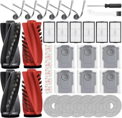 36-delige G20s Ultra Vervangingsonderdeel Accessoires voor Roborock G20s Ultra/Saros 10R/Qrevo CurvX met 2 Rode Rollers, 2 Zwarte Rollers, 6 Hepa, 6 Dweilen, 6 Stofzakken, 6 Bijrollen, 1 Schroevendraaier, 1 Reinigingsborstel, Onderhoudskit,Stofzuiger