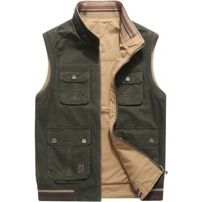 Heren Casual Gilet, Katoenen Gilet aan Beide Zijden, Dubbelzijdig Gilet 5XL black