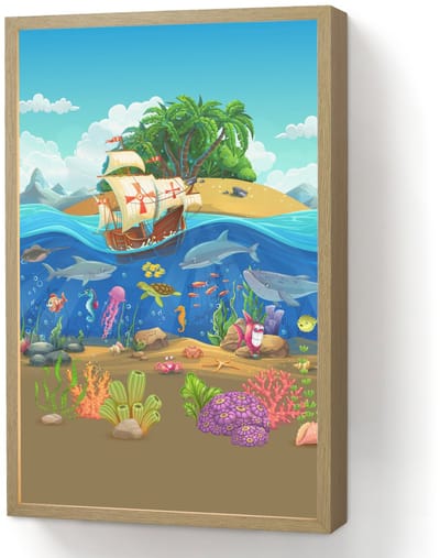 Nachtlampje 40x60 cm - Kinder lamp - Piratenschip - Onderwater - Zeedieren - Onderwaterwereld - Tafellamp kinderkamer draadloos - Slaapkamer lampje - Bedlamp kinderen - Kinderlampje - Wandlamp babykamer - Nachtlampjes