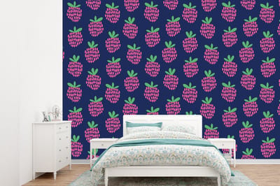 Behang - Fotobehang Patroon - Framboos - Retro - Breedte 360 cm x hoogte 260 cm