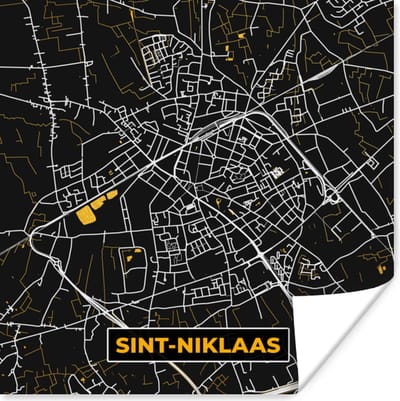 Poster Sint-Niklaas - Plattegrond - Stadskaart - Goud - Kaart - 100x100 cm XXL