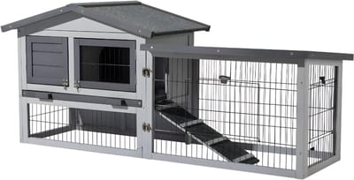 TIM®Kippenhok Met Ren - Kippenhok Kunststof - Kippenhok - Lichtgrijs - ‎144cm x 53cm x 69cm