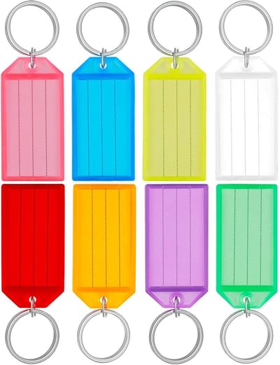 Bondoo Sleutellabels 16 stuks - 2x8 kleuren - Sleutelhangers - Naamlabels - Labels - Met sleutelringen en Naamkaartjes - Sleutel labels - Sleutelhanger tag
