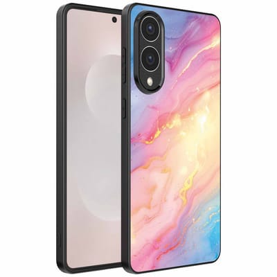 Geschikt voor Samsung Galaxy S25 Edge Telefoonhoesje met Regenboog Glitter Marmer Opdruk - TPU Backcover Case Rainbow Glitter Marble Design - Smartphonica geschikt voor Samsung Galaxy S25 Edge