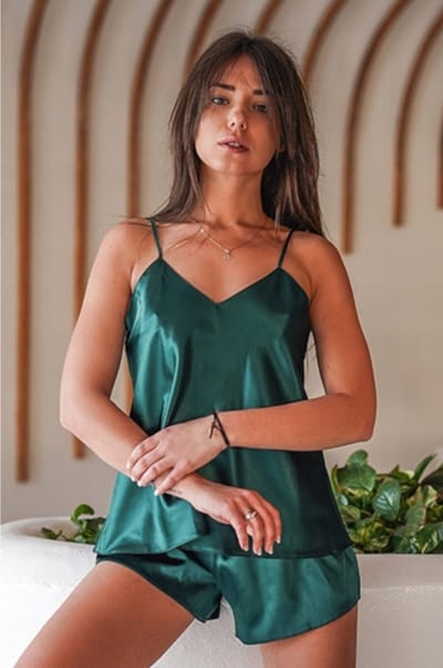 DKaren satijnen korte pyjama - satijn shortama set - groen S