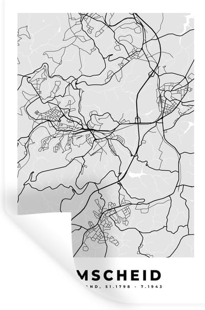 Muurstickers - Sticker Folie - Kaart - Stadskaart - Duitsland - Remscheid - Plattegrond - 20x30 cm - Plakfolie - Muurstickers Kinderkamer - Zelfklevend Behang - Zelfklevend behangpapier - Stickerfolie