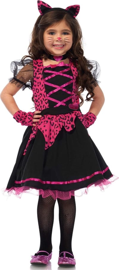 Rock-N-Roll Kitty Dress Volwassenen Vrouwen Zwart / Roze Dieren Maat 104