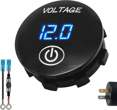 ProRide Voltmeter Inbouw 12-24V DC met Aan/Uit schakelaar - met Aansluitkabel 60cm en Glaszekering 10A - Blauw