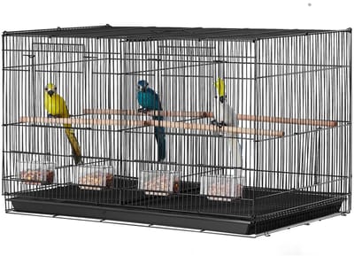 Geargalaxy Vogelkooi - Vogelkooi met Standaard - Reiskooi - Dierenkooi - Kweekkooi - Vogelvolière - Vogelverblijf - 76x47x47cm - Zwart