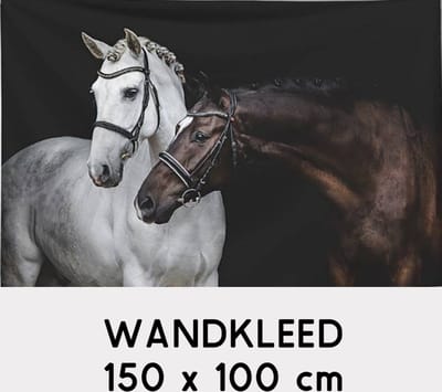 Allernieuwste.nl® Wandkleed 2 Paarden Wit en Bruin - Tijdloze Paardensfeer - 150 x 100 cm