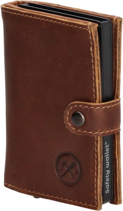 Hide & Stitches Japura Safety Wallet Unisex - Pasjeshouder voor Dames en Heren - Portemonnee van 100% Leder - Cognac