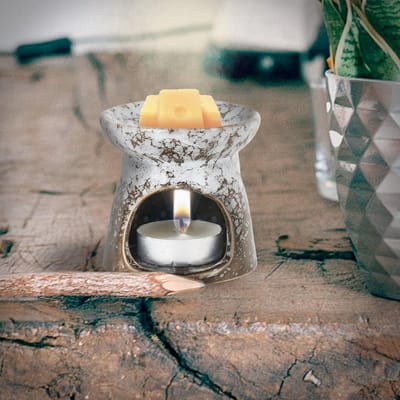 Waxmelt Aromabrander Stonelook - Oliebrander - Geurbrander - Verdamper voor Olie, Geurzout en Wax Melts - 7x7x7cm