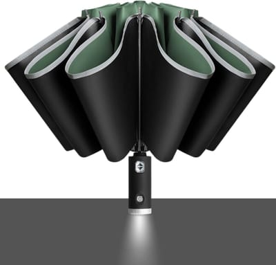 Bovista Moderne Stormparaplu - Windproof Paraplu - Stormproef - Opvouwbaar - Zaklamp - Automatisch Uitklapbaar - Umbrella - Olijf Groen